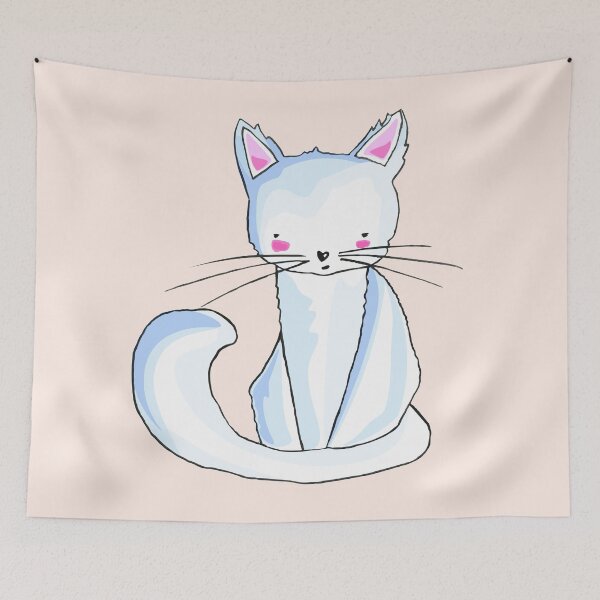 Item preview, Sitting white cat beige background designed and sold by arinchen.