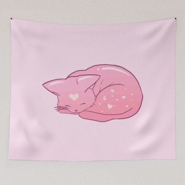 Item preview, Sleeping Kitty - Pink Hearts designed and sold by jenartfart.