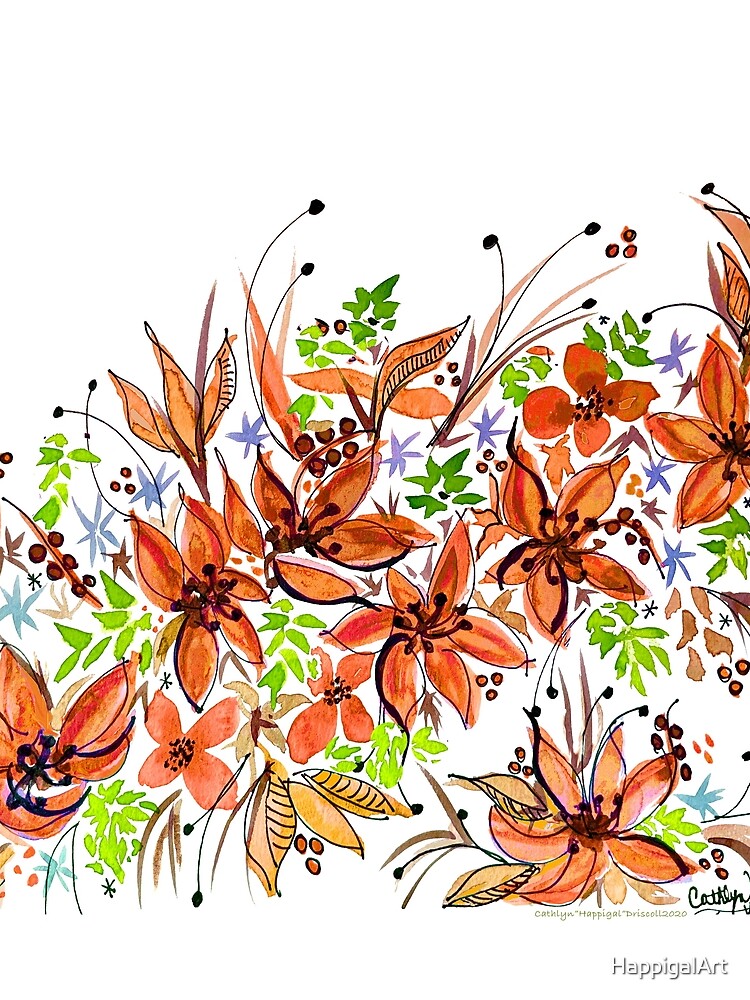 Hawaii Sings Orange with Flowers by HappigalArt