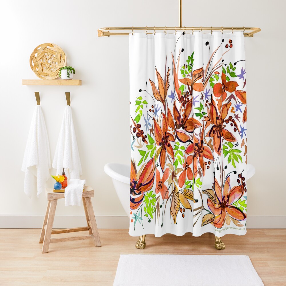 Hawaii Sings Orange with Flowers Shower Curtain
