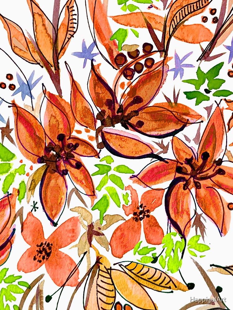 Hawaii Sings Orange with Flowers by HappigalArt