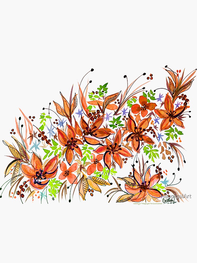 Hawaii Sings Orange with Flowers by HappigalArt