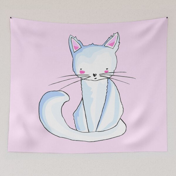 Item preview, Sitting white cat pink background designed and sold by arinchen.