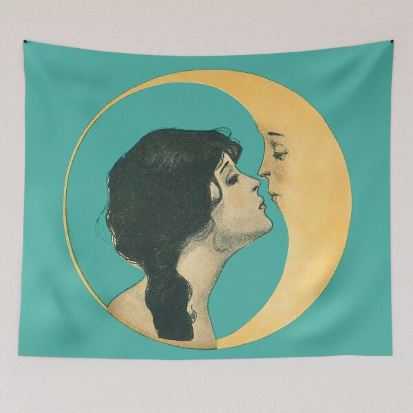 Item preview, Vintage Illustration Woman Kissing Moon Storytime Childhood Fantasy Illustration designed and sold by Ejaaz.