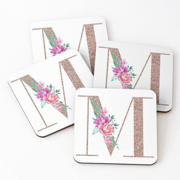 Item preview, Rose Gold Font with Floral Bouquet Monogram M designed and sold by TheFamilyVan.