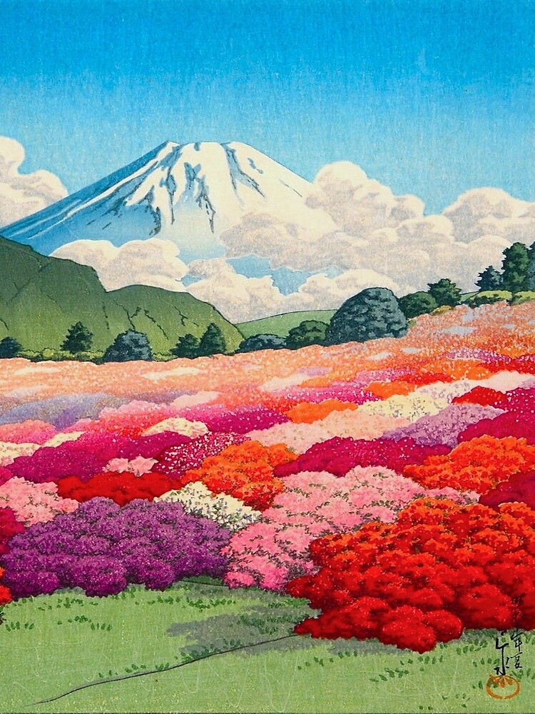 Disover Hasui Kawase (Japanese, 1883 - 1957) Views of Mount Fuji Azalea Garden Vintage Japanese Woodblock Print Premium Matte Vertical Poster