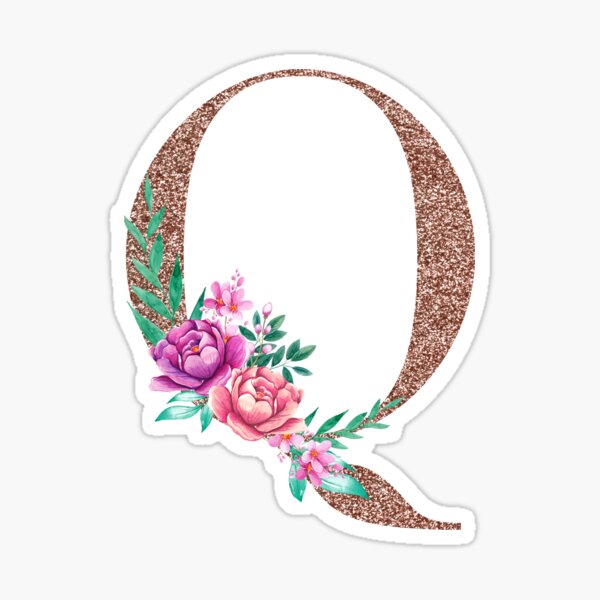 Item preview, Rose Gold Font with Floral Bouquet Monogram Q designed and sold by TheFamilyVan.