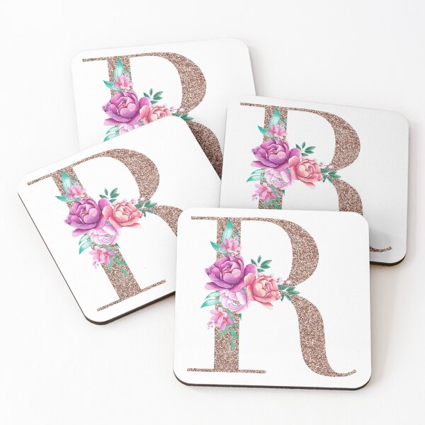 Item preview, Rose Gold Font with Floral Bouquet Monogram R designed and sold by TheFamilyVan.