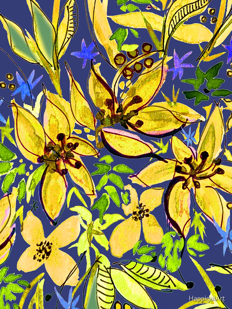 Hawaii Sings Yellow with Flowers by HappigalArt