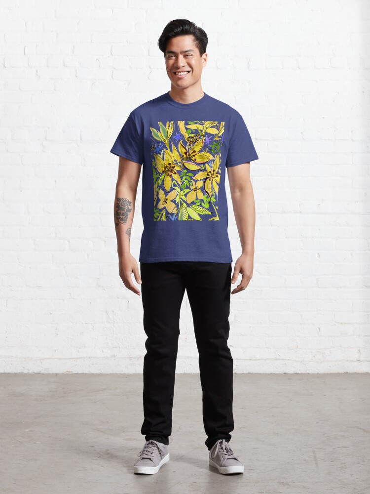 Alternate view of Hawaii Sings Yellow with Flowers Classic T-Shirt