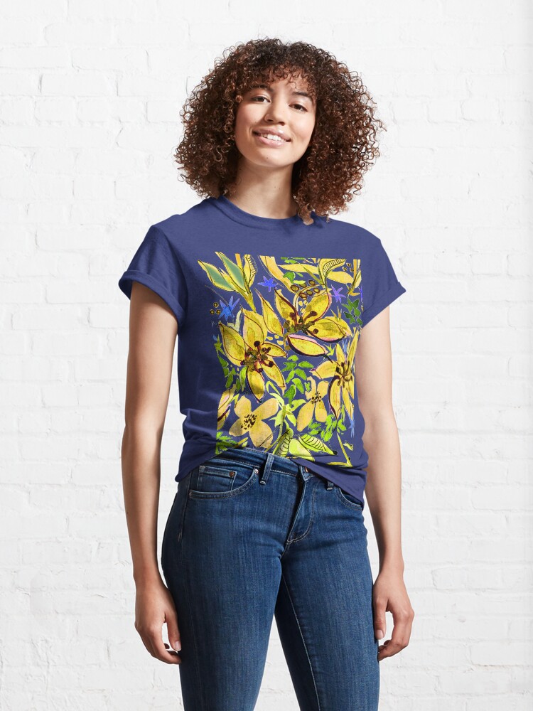 Alternate view of Hawaii Sings Yellow with Flowers Classic T-Shirt