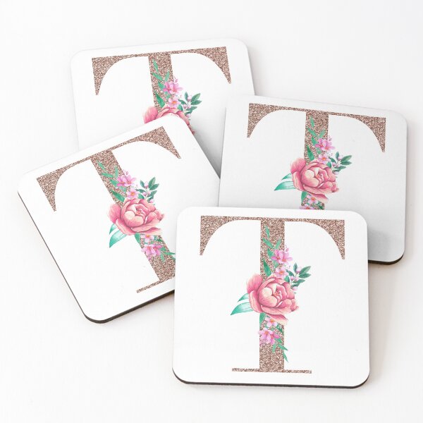 Item preview, Rose Gold Font with Floral Bouquet Monogram T designed and sold by TheFamilyVan.