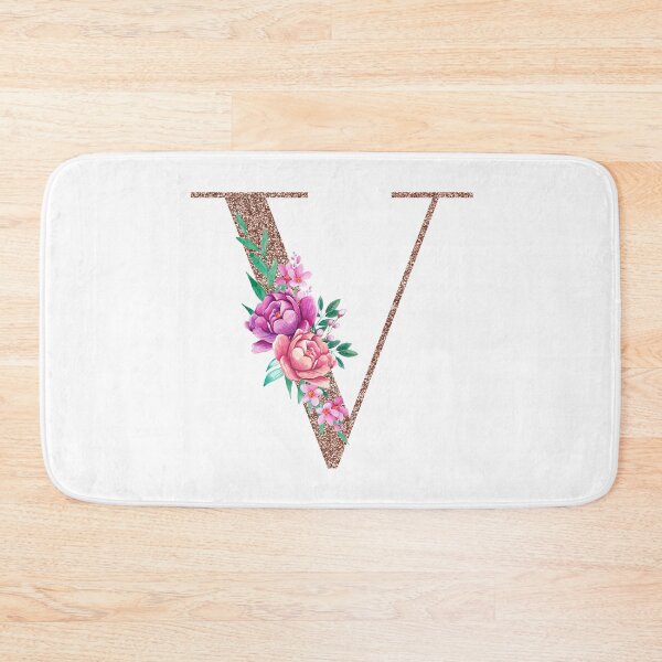 Item preview, Rose Gold Font with Floral Bouquet Monogram V designed and sold by TheFamilyVan.
