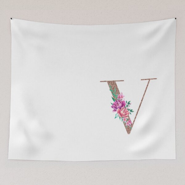 Item preview, Rose Gold Font with Floral Bouquet Monogram V designed and sold by TheFamilyVan.