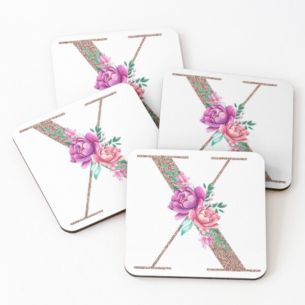 Item preview, Rose Gold Font with Floral Bouquet Monogram X designed and sold by TheFamilyVan.