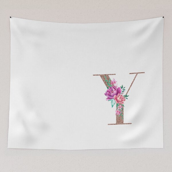 Item preview, Rose Gold Font with Floral Bouquet Monogram Y designed and sold by TheFamilyVan.