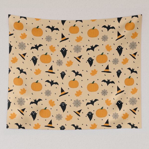 Item preview, Cute Halloween patterns orange pumpkin ghost & bats orange pastel halloween designed and sold by UniqueMw.