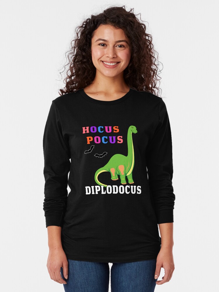 Alternate view of Hocus Pocus Diplodocus Prehistoric Dinosaur Spooky Bat. Long Sleeve T-Shirt