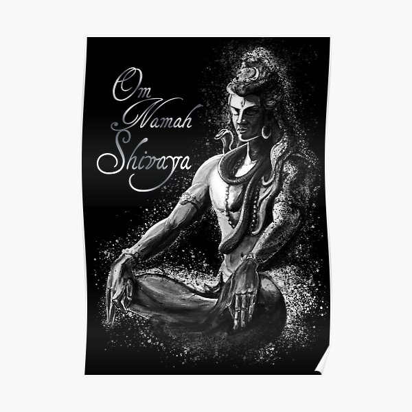 Mantra Majestic Shiva in Eternal meditation - Black and white  Poster