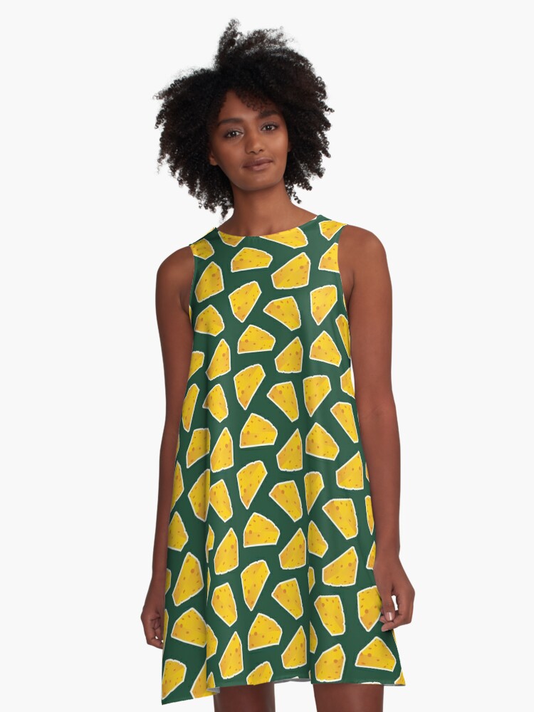 Green Bay Packers Pattern, Green Background A-Line Dress for Sale