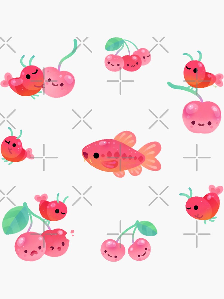 Imagen 3 de 3, Pegatina con la obra Camarones cherry y púas cherry, diseñada y vendida por pikaole.