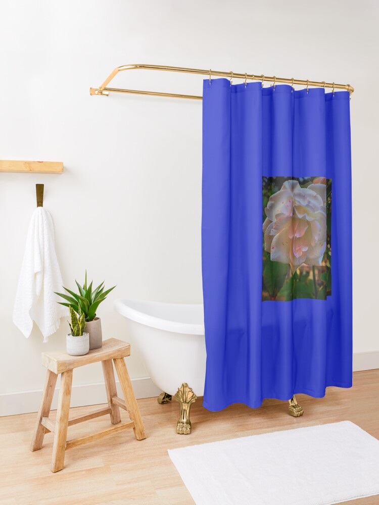 Alternate view of White roses on a Blue sky By Yannis Lobaina Shower Curtain