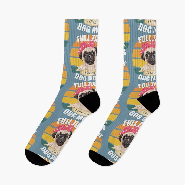 Item preview, Funny  Cute Full Time Pug Dog Mom- Retro Vintage Sunset designed and sold by EvaWolf.