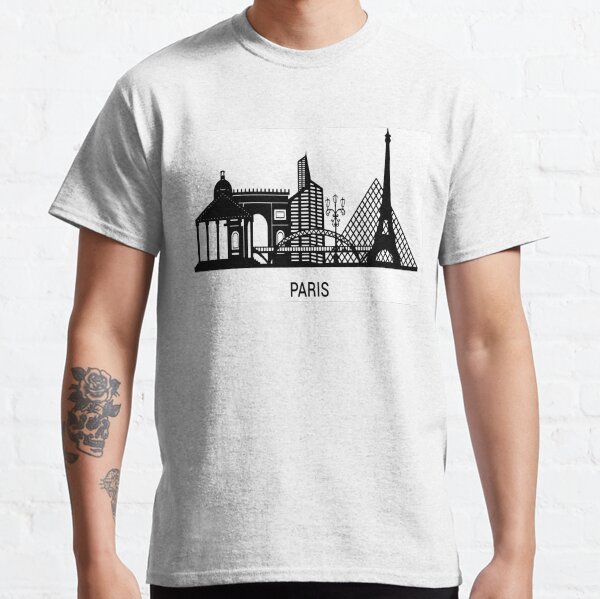 Paris,France Iconic Landmarks: Silhouette Black and White Classic T-Shirt