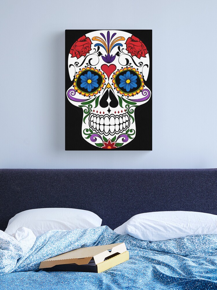 Dia Los Muertos, Floral Skull Canvas Print by FolkNFunky