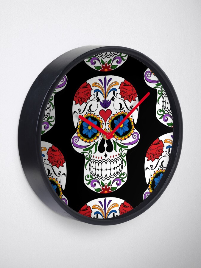 Alternate view of Sugar Skull | Day of the Dead Floral Skull Clock