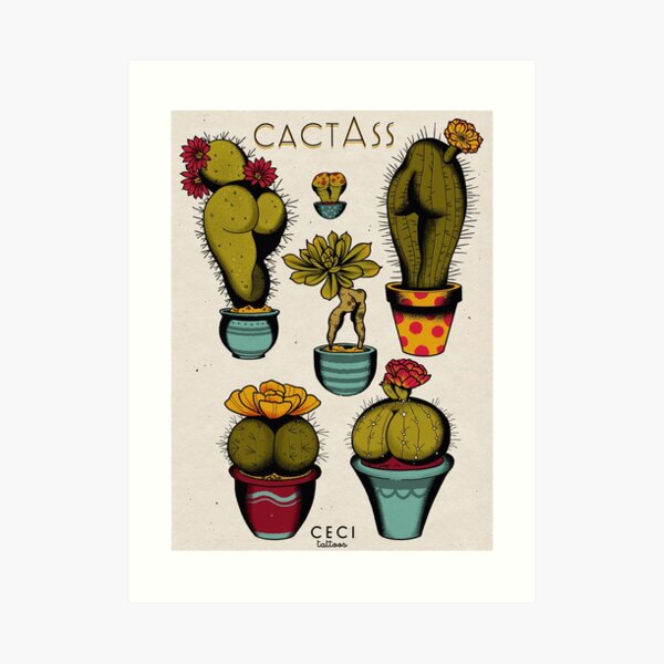 CactAss tattoo flash Art Print
