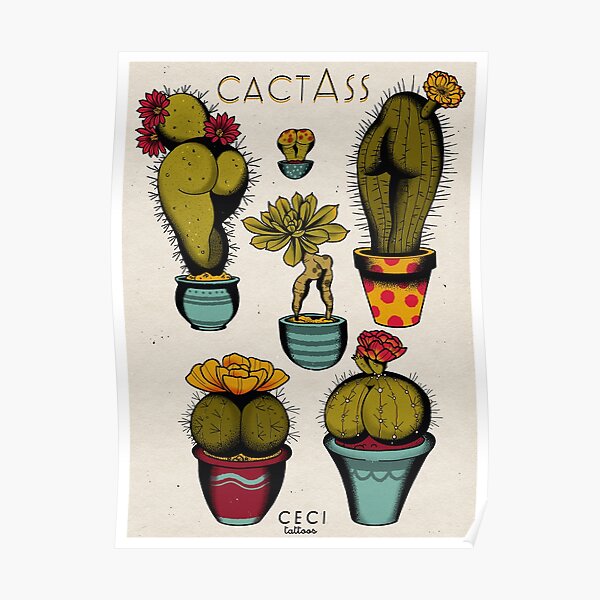 CactAss tattoo flash Poster
