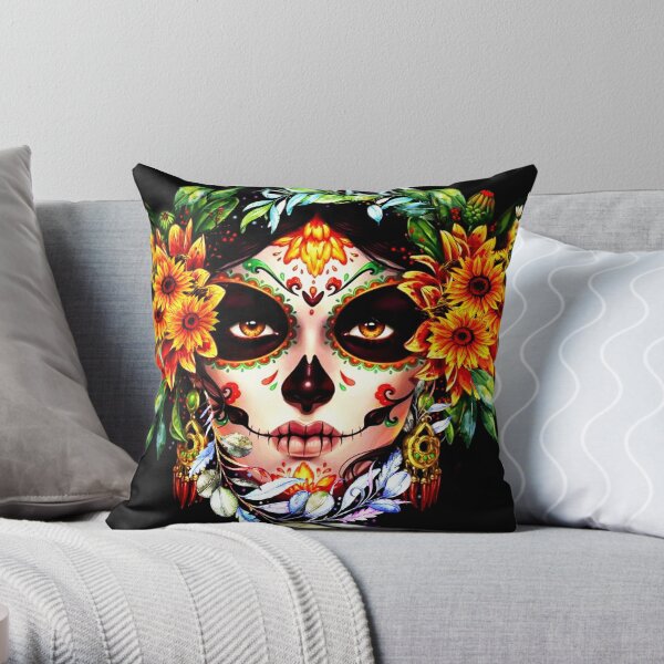 Catrina,mexican sugar skull girl Throw Pillow