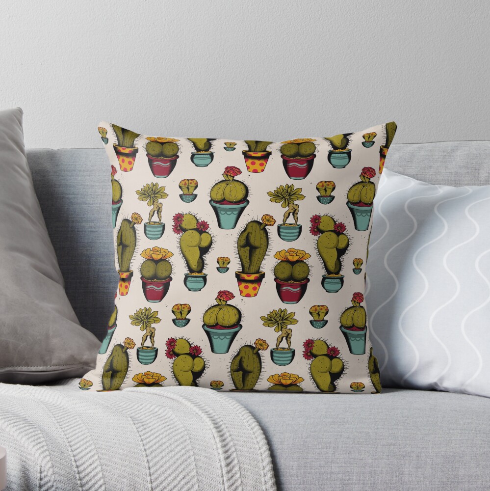 CactAss tattoo flash Throw Pillow