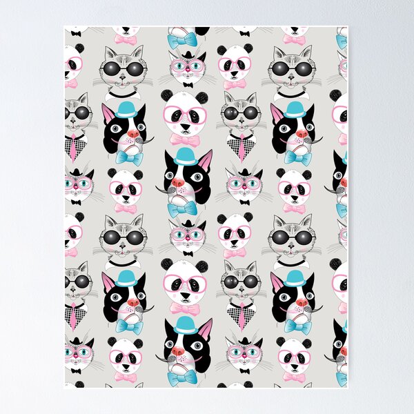 Item preview, pattern of retro hipster animal portraits  designed and sold by Tanor.