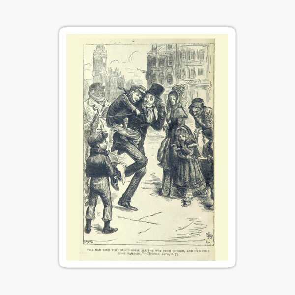 "Bob Cratchit and Tiny Time" Vintage Cover of "A Christmas Carol" by Charles Dickens" (1886) Sticker