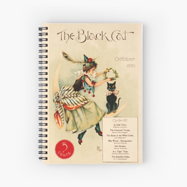 Vintage Illustration, The Black Cat October 1895, Shortstory Publishing Cover Illustration Spiral Notebook
