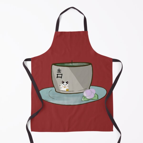 Green Tea With Lucky Kitten Apron