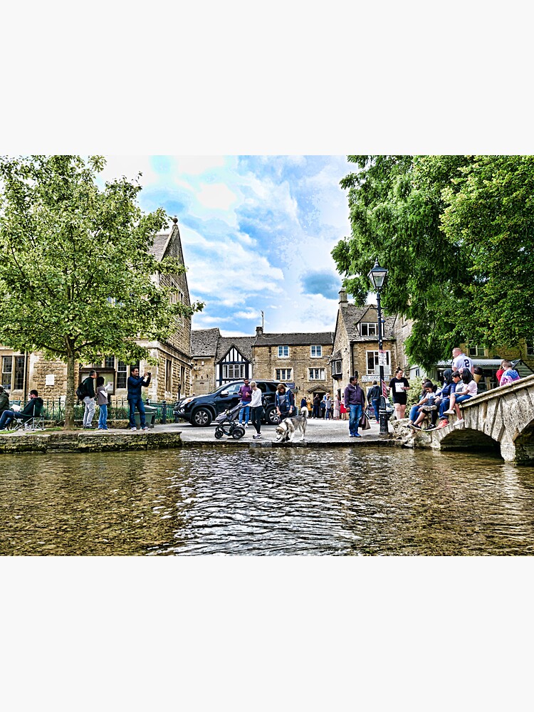 Thumbnail 3 of 3, Sticker, Japanese Akita dog in the river, Bourton-on-the-Water village designed and sold by santoshputhran.