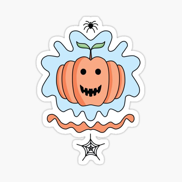 Cute Cartoon Halloween Pumpkin with spider and spider web in pink background Sticker