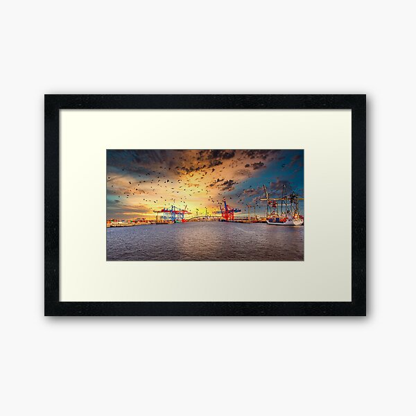 Hamburg harbor on the Elbe Framed Art Print