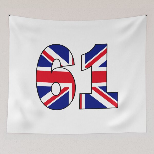 Item preview, Number 61 with UK flag on the background designed and sold by AllShirts21.