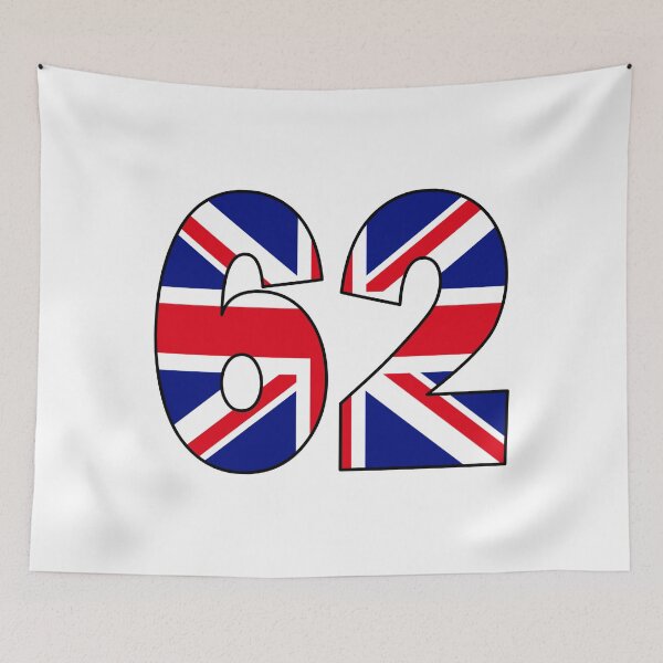 Item preview, Number 62 with UK flag on the background designed and sold by AllShirts21.