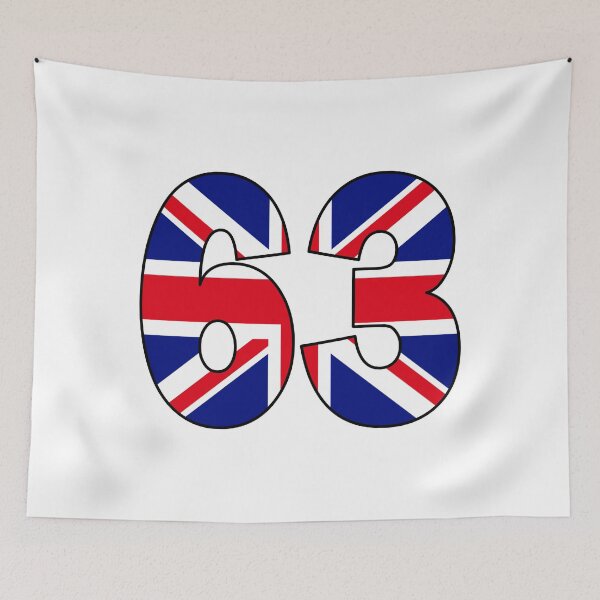 Item preview, Number 63 with UK flag on the background designed and sold by AllShirts21.