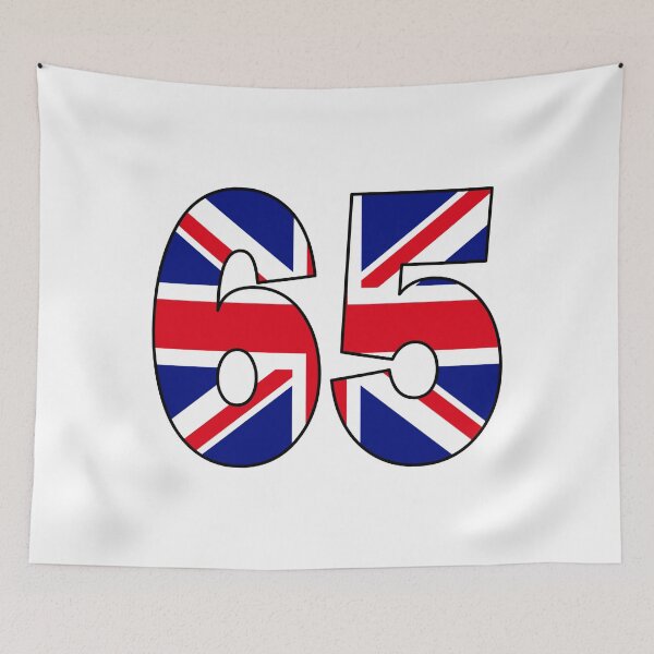 Item preview, Number 65 with UK flag on the background designed and sold by AllShirts21.