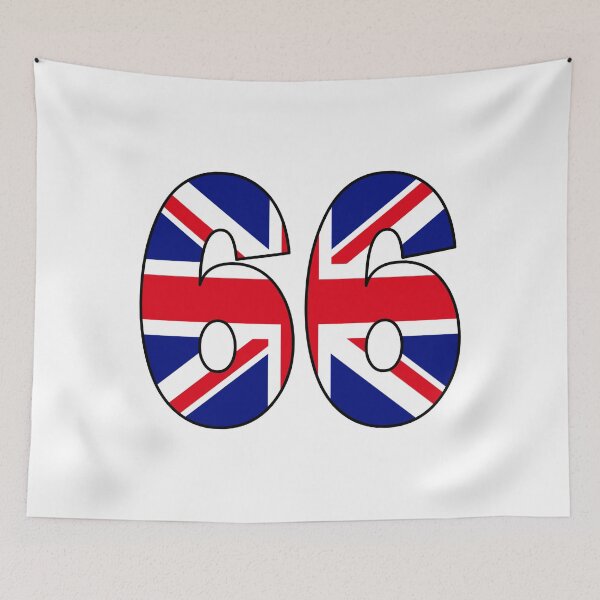 Item preview, Number 66 with UK flag on the background designed and sold by AllShirts21.