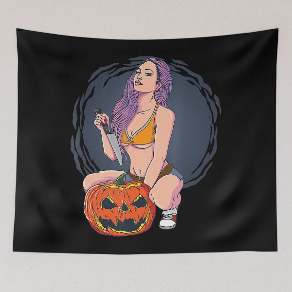 Item preview, Hot sexy Halloween Killer Mom Mummy with knife and pumpkin designed and sold by Pricehotshop.