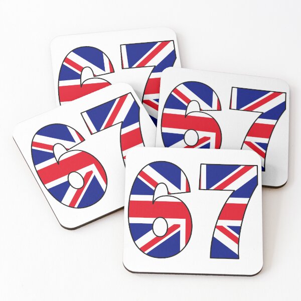 Item preview, Number 67 with UK flag on the background designed and sold by AllShirts21.
