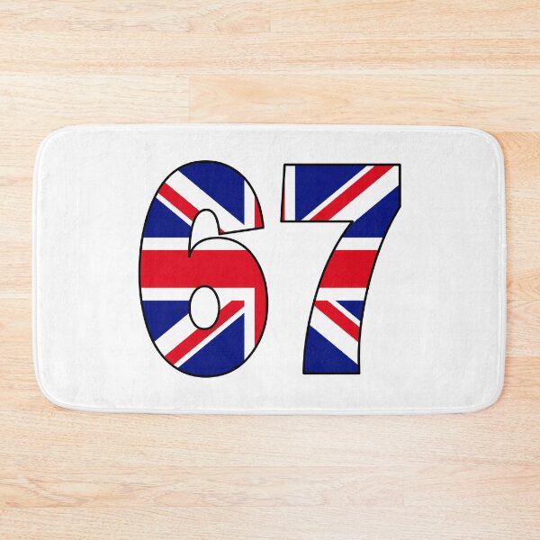 Item preview, Number 67 with UK flag on the background designed and sold by AllShirts21.
