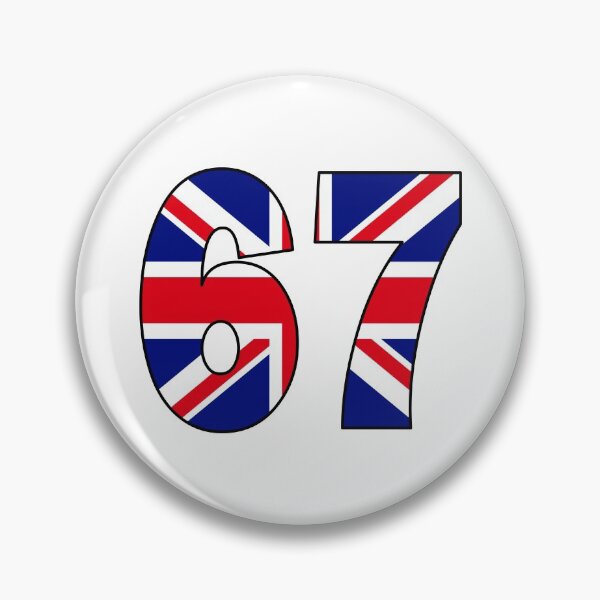 Item preview, Number 67 with UK flag on the background designed and sold by AllShirts21.